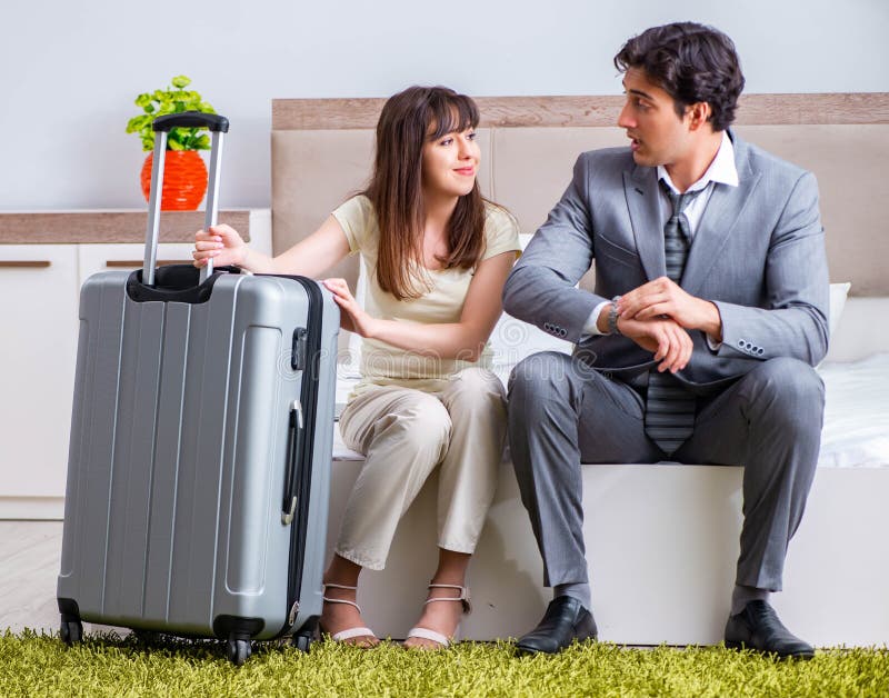 Wife Seeing Her Husband Off To Business Trip Stock Image Image Of