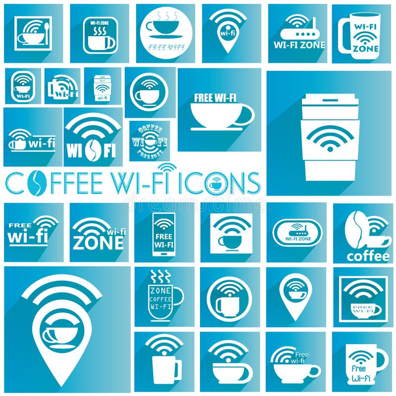 WIFI för vitt kaffe symboler stock illustrationer