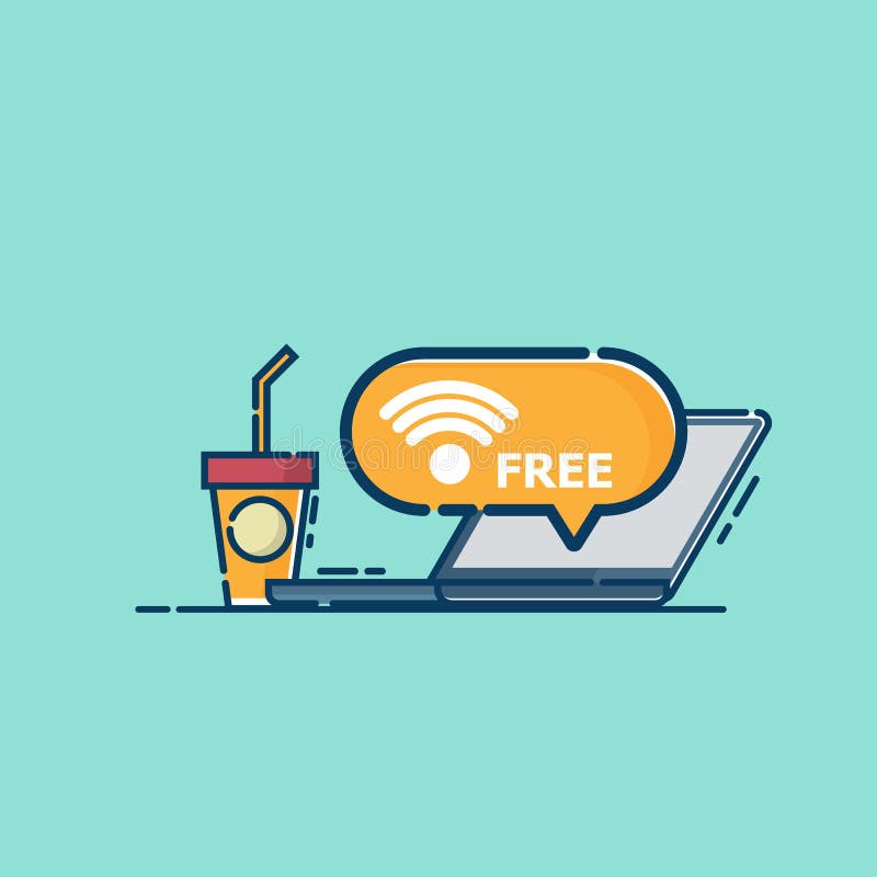 Wifi gratuit avec la tasse d'ordinateur portable et de café illustration stock Wifi gratuit avec la tasse d'ordinateur portable et de café illustration stock