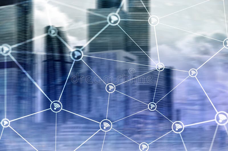Wifi Network on Blurred Business Center Background Stock Image Image
