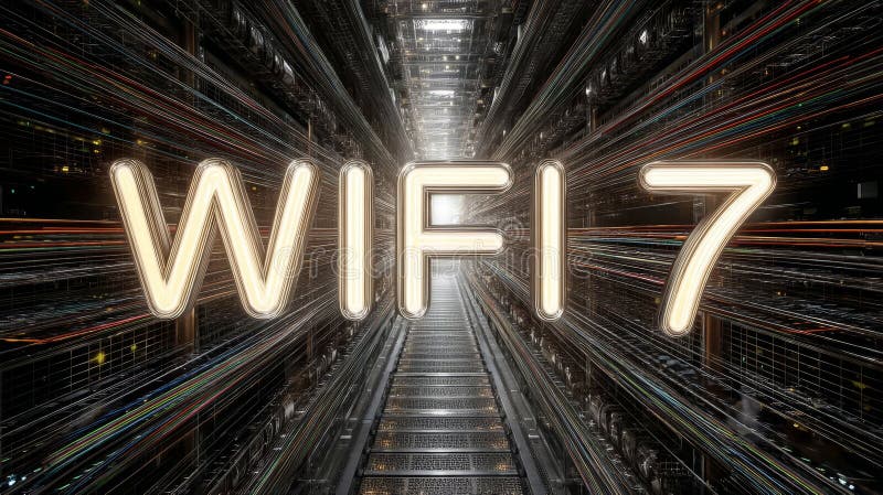 WiFi 7, Next Generation High-Speed Wireless Technology Coming, Futuristic Data Center Concept royalty free illustration