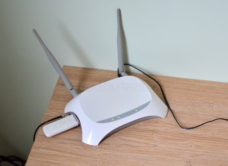 WiFi router with an antenna to enhance the Internet. Wireless network. Improve the signal, speed and range of your wireless royalty free stock photo