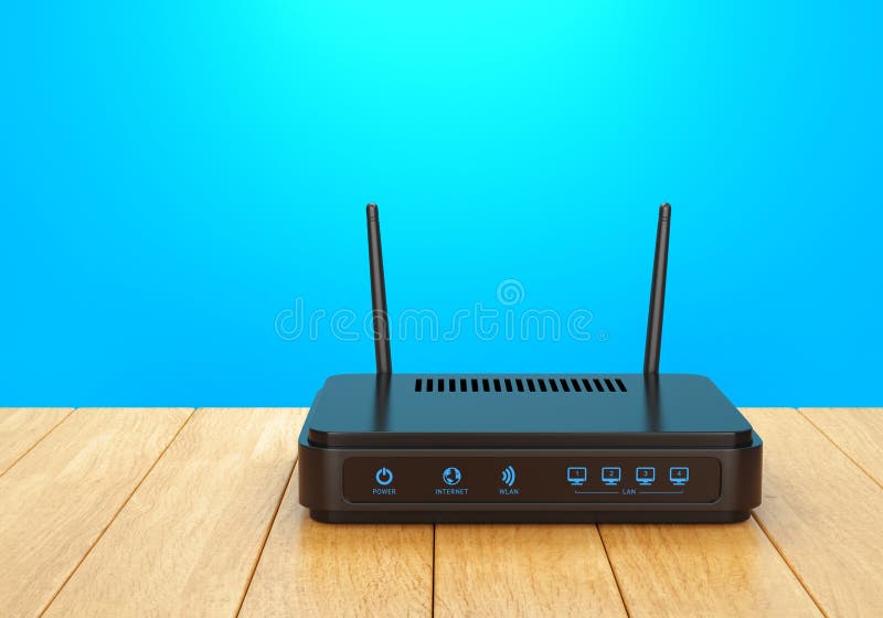 WiFi-router op houten lijst stock fotografie WiFi-router op houten lijst stock fotografie