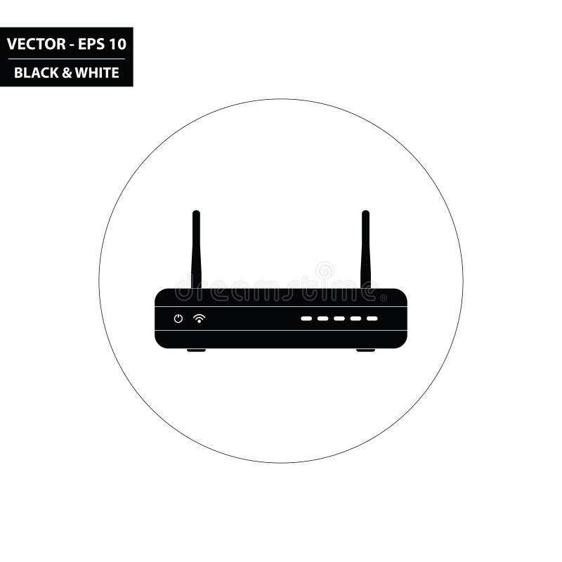 WiFi router - svartvit plan symbol för modem stock illustrationer
