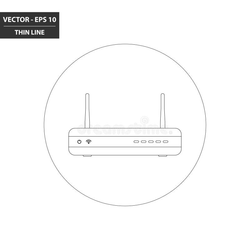 WiFi router - tunn linje lägenhetsymbol för modem royaltyfri illustrationer