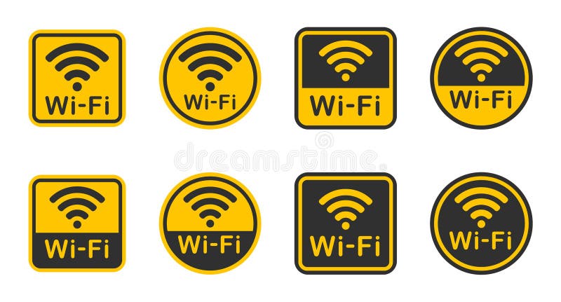 WiFi-Signal-Symbol Wireless-Symbol Verbindung Set. Logo-Zeichen für das Web-Netzwerk. gelb und schwarz. Vektorbild. stock abbildung