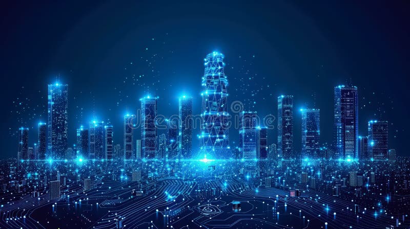 WiFi Smart City sau Network Building Automation with computer board illustration royalty free illustration