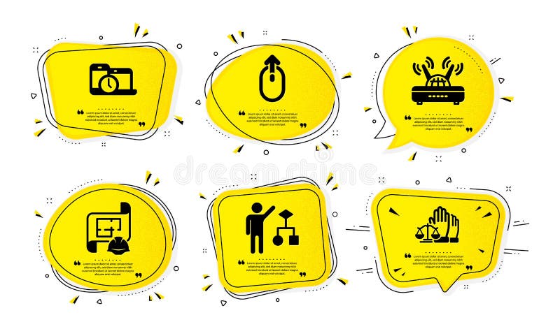 Wifi, Swipe up and Engineering plan icons set. Time management, Algorithm and Court jury signs. Vector royalty free illustration