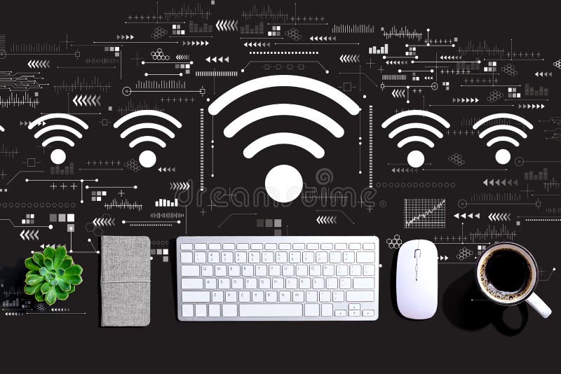 Wifi theme with a computer keyboard stock photography