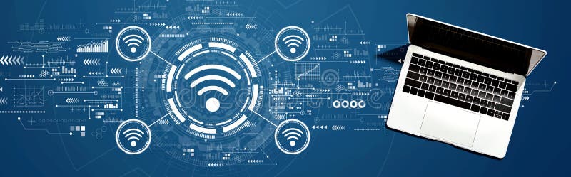 Wifi theme with a laptop computer royalty free stock image
