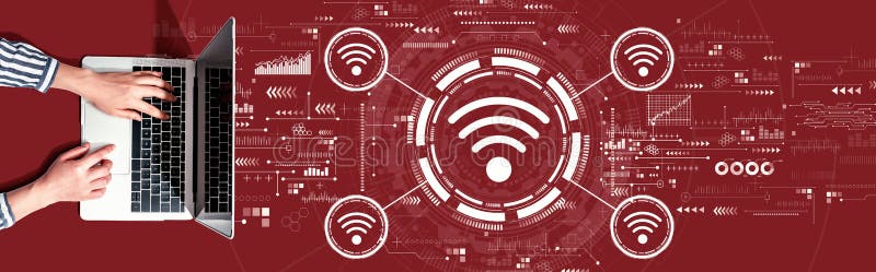 Wifi theme with person using a laptop stock images