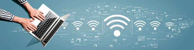 Wifi theme with person using laptop stock photos