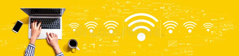 Wifi theme with person using laptop stock image