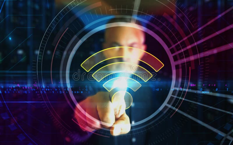 WiFi wireless mobile connection symbol digital 3d finger touch stock images