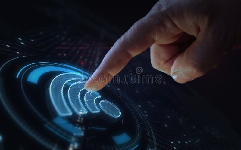 WiFi wireless mobile connection symbol digital 3d finger touch stock images