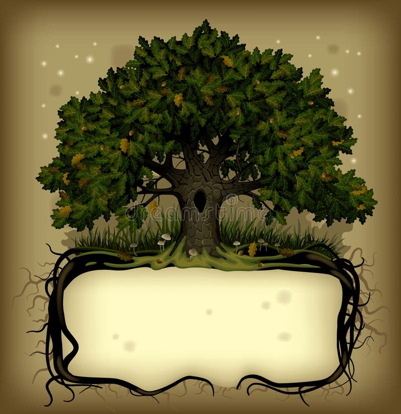 Wih dell'albero di quercia una bandiera illustrazione vettoriale Wih dell'albero di quercia una bandiera illustrazione vettoriale