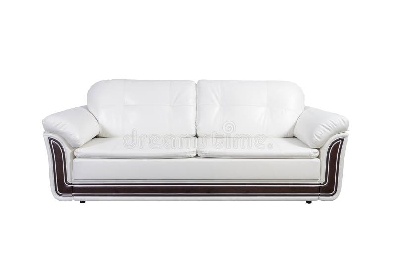 Brown Leather Sofa Isolated on White with Clipping Path Stock Photo