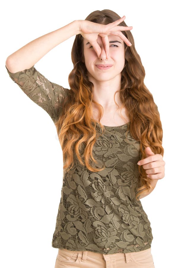 Wijfje die Haar neus behandelen stock fotografie Wijfje die Haar neus behandelen stock fotografie