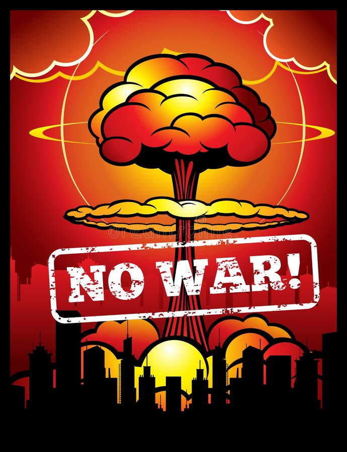 Wijnoogst geen oorlogs vectoraffiche met explosie van atoombom en kernpaddestoel Wereld armageddon achtergrond stock illustratie Wijnoogst geen oorlogs vectoraffiche met explosie van atoombom en kernpaddestoel Wereld armageddon achtergrond stock illustratie