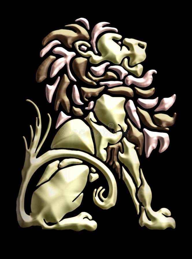 Seated lion, inspired by old woodcut & set in metal. Seated lion, inspired by old woodcut & set in metal