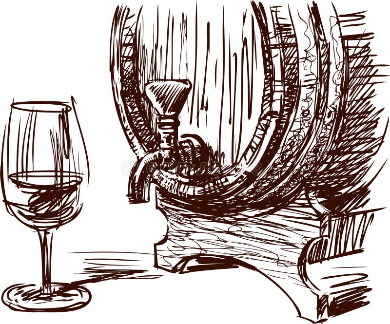Wijnvat en glas stock illustratie Wijnvat en glas stock illustratie