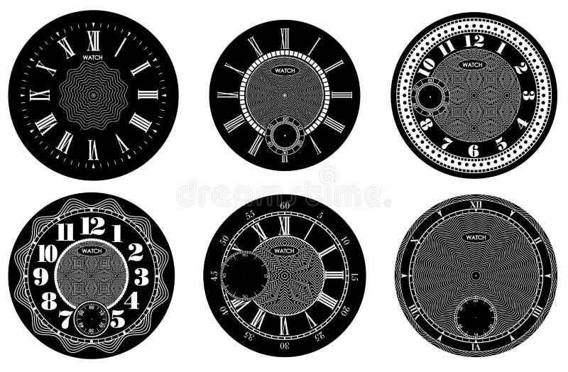 Wijzerplaat lege die reeks op witte achtergrond wordt geïsoleerd Vectorhorlogeontwerp De uitstekende roman illustratie van de cij stock illustratie Wijzerplaat lege die reeks op witte achtergrond wordt geïsoleerd Vectorhorlogeontwerp De uitstekende roman illustratie van de cij stock illustratie