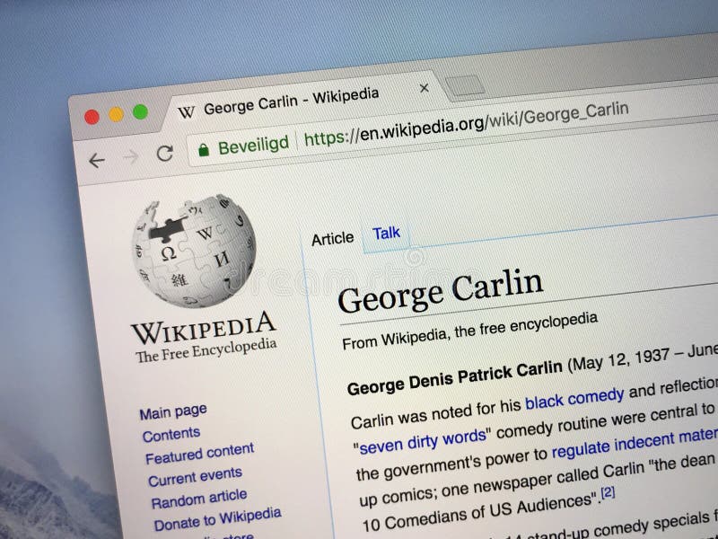 Amsterdam, the Netherlands - August 24, 2018: Wikipedia page about George Carlin.