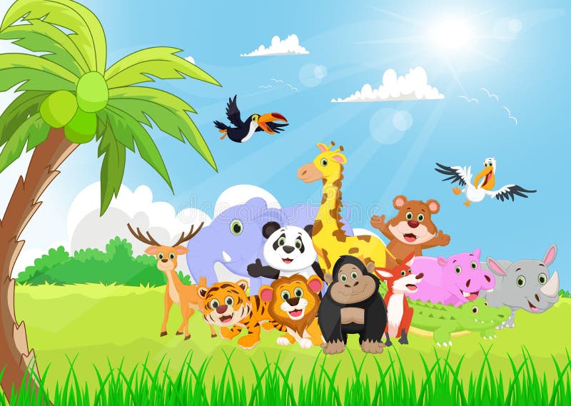 Wild Animal Cartoon in the Sunny Garden Stock Vector - Illustration of  presenting, tall: 72128880