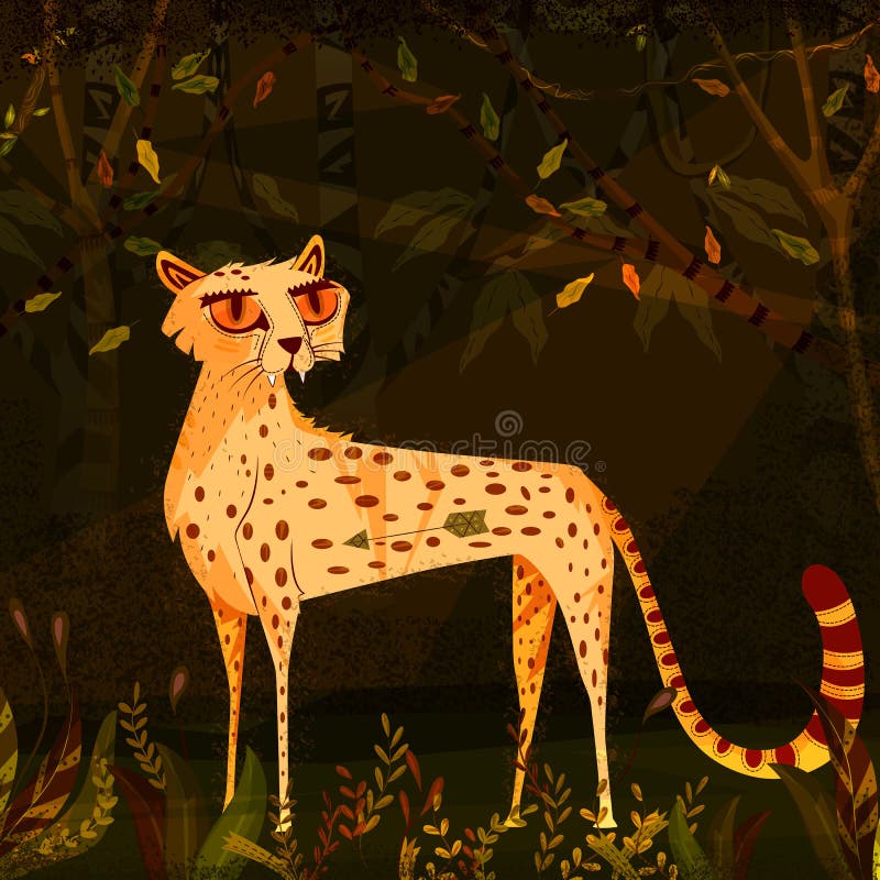 Wild animal Leopard in jungle forest background royalty free illustration Wild animal Leopard in jungle forest background royalty free illustration