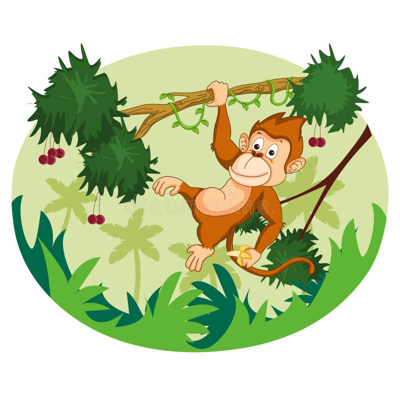 Wild animal Monkey in jungle forest background stock illustration