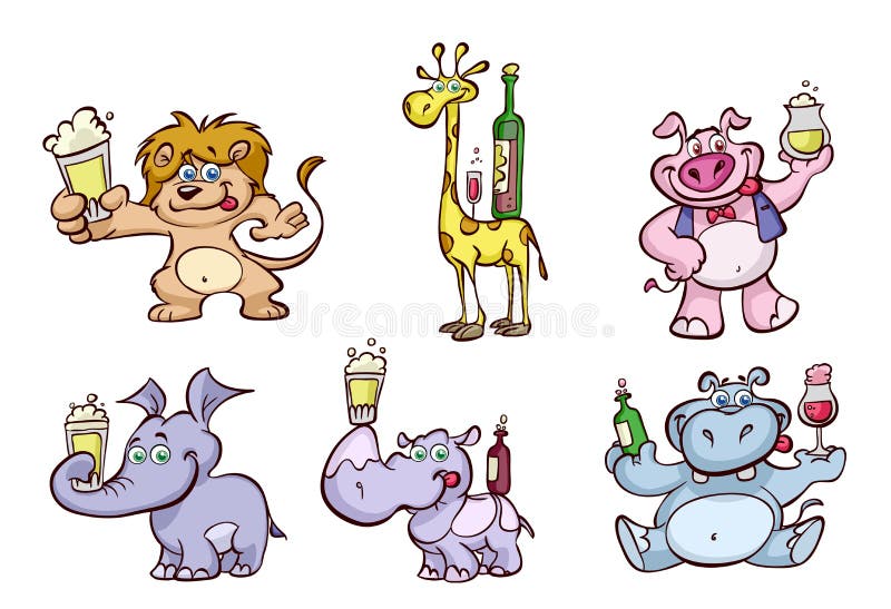 Wild animals with alcohol stock vector. Illustration of background