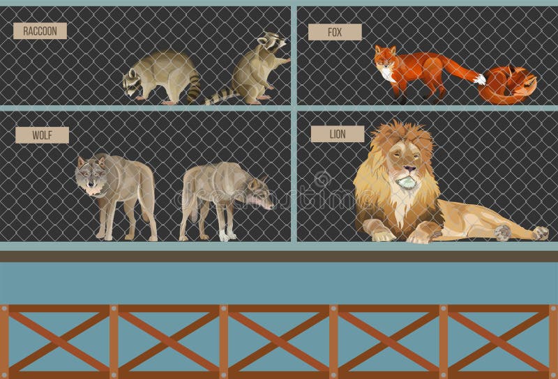 Wild Animals Behind Bars in Zoo Cage Stock Vector - Illustration of natural, inside: 183784578 Wild Animals Behind Bars in Zoo Cage Stock Vector - Illustration of natural, inside: 183784578