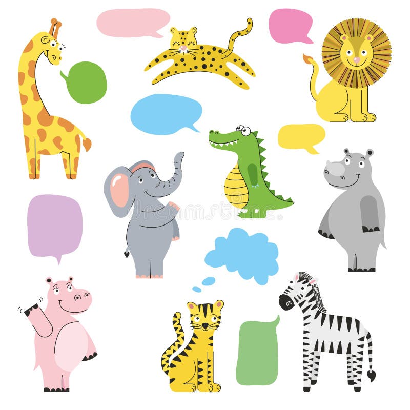 Set Cute Speech Bubbles Animals Stock Illustrations 65 Set Cute