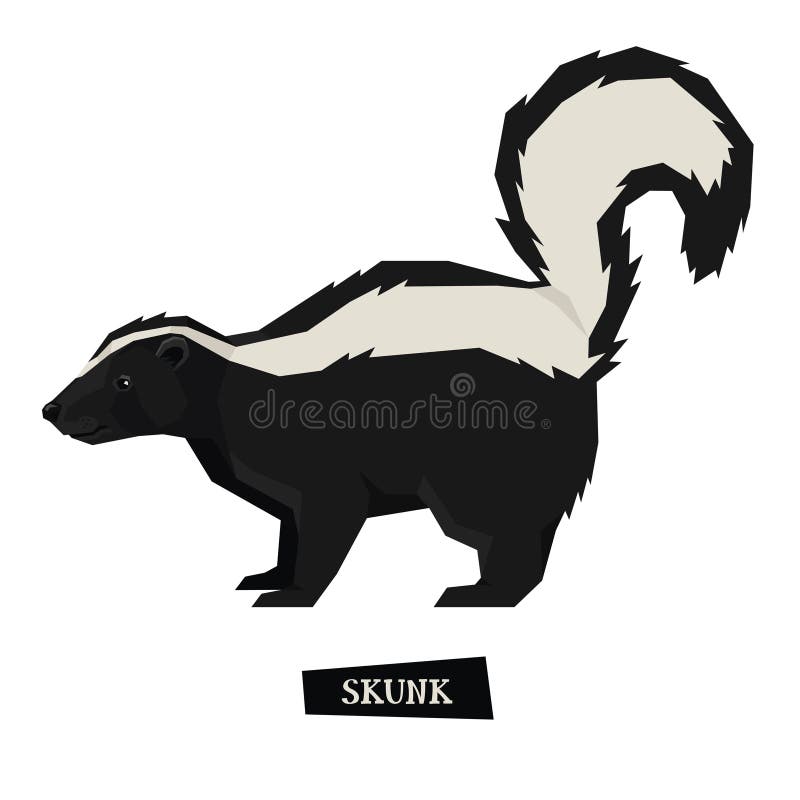 Wild animals collection Skunk Geometric style set. Smiling skunk vectors