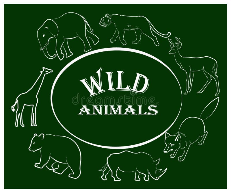 Wild Animals, Line Art stock vector. Illustration of animals - 155628146