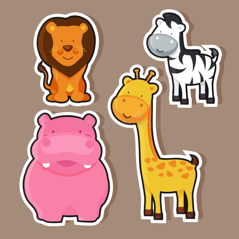 Wild Animals Sticker or Label Design. Stock Illustration - Illustration of  happy, animals: 48486775