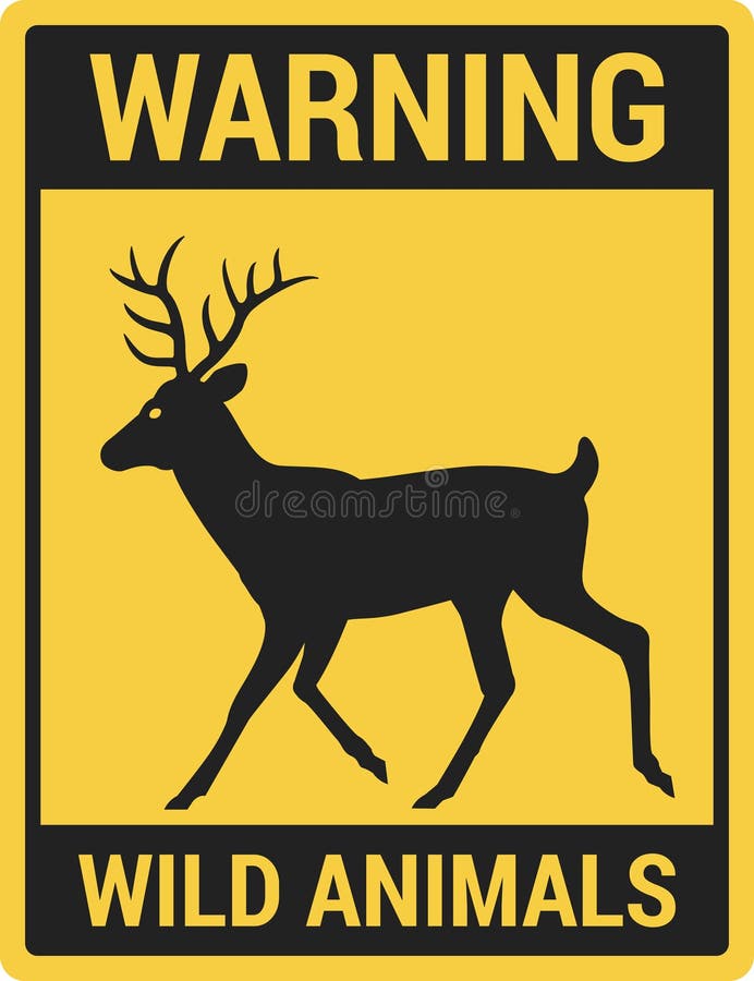 Wild Animals - Road Warning Sign. Running Deer on a Yellow