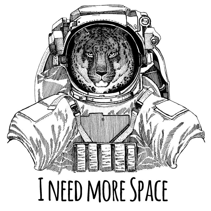Wild cat Leopard Cat-o`-mountain Panther Astronaut. Space suit. Hand drawn image of lion for tattoo, t-shirt, emblem vector illustration Wild cat Leopard Cat-o`-mountain Panther Astronaut. Space suit. Hand drawn image of lion for tattoo, t-shirt, emblem vector illustration
