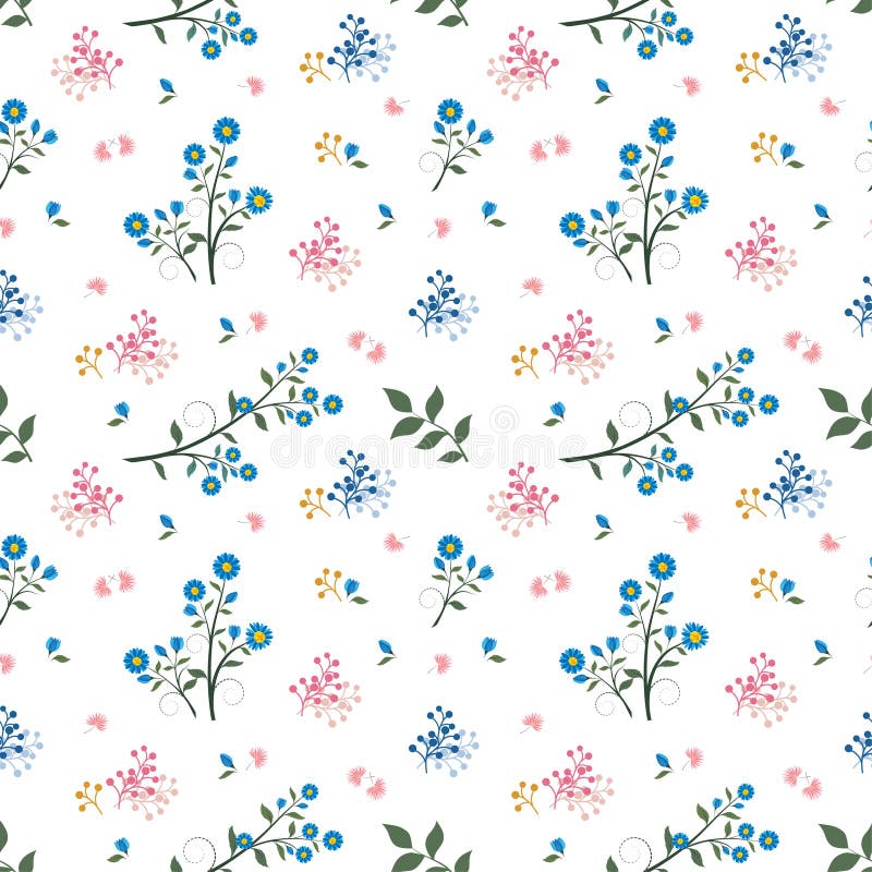 Wild flower seamless pattern on blue and pink mood