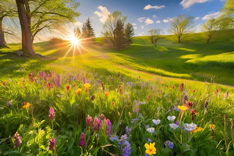 Wild flowers field on natural field. vector illustration