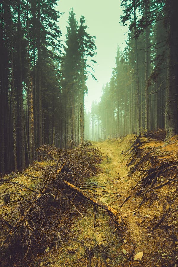 Wild Forest Shrouded in the Fog Stock Image - Image of mystery, autumn ...