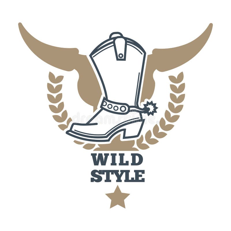 Wild kleurrijk het embleempictogram van de cowboystijl op wit stock illustratie Wild kleurrijk het embleempictogram van de cowboystijl op wit stock illustratie