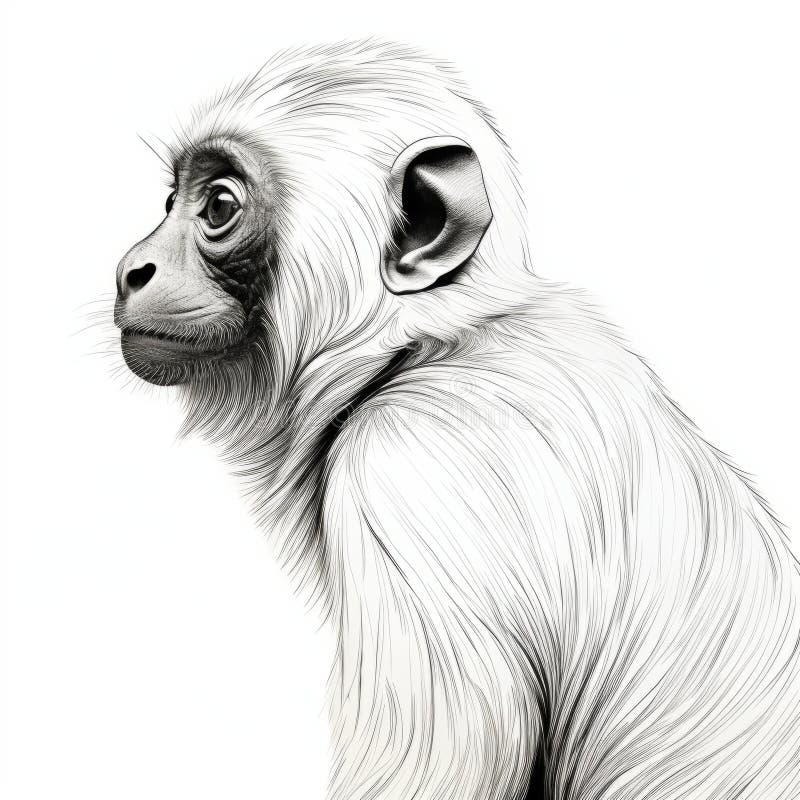Wild Monkey Illustration in Pen and Ink Realistic and Hyperdetailed