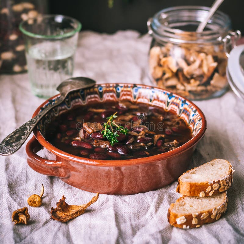 Wild Mushroom and Kidney Bean Soup Stock Image Image of haricot