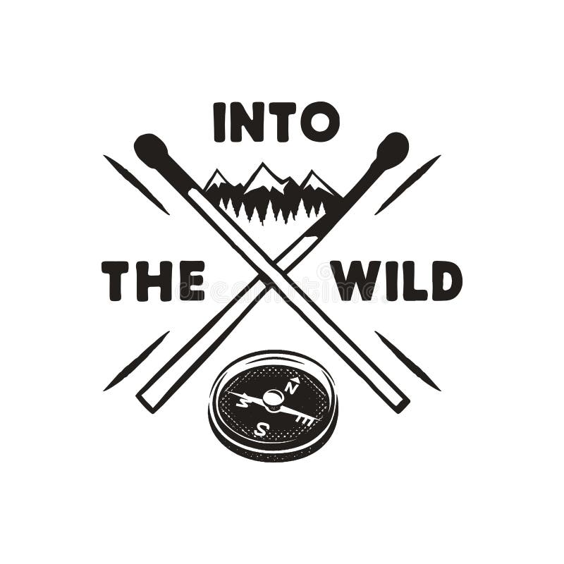 Into the Wild - Outdoors Adventure Silhouette Badge with Mountains ...