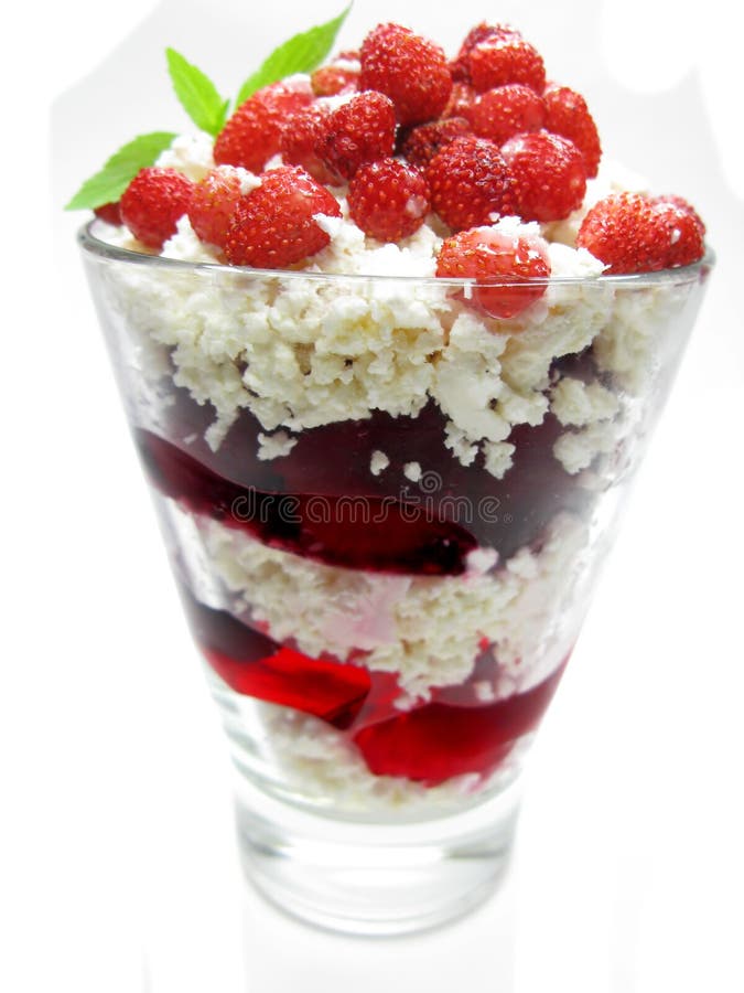 Wild strawberry fruit dessert with yogurt