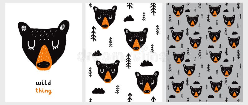 Wild Thing. Funny Safari Party Vector Illustration and Seamless Pattern