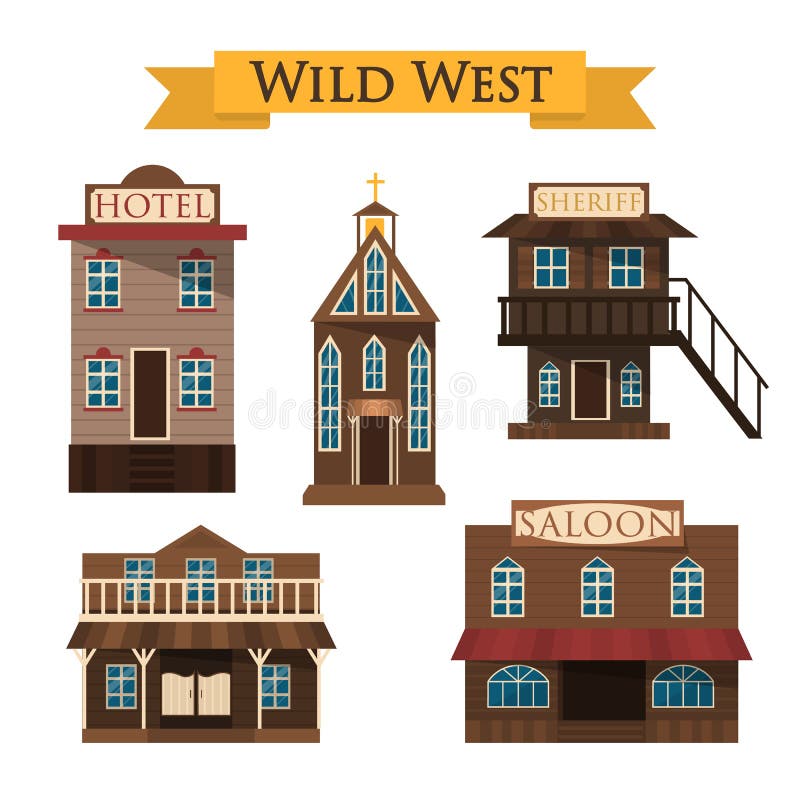 Wild west architecture. Saloon, hotel and sheriff.