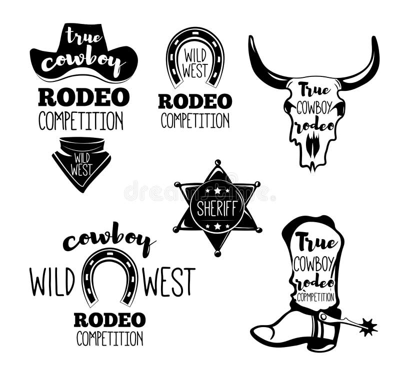 Set Of Wild West Cowboy Designed Elements Stock Vector - Illustration ...