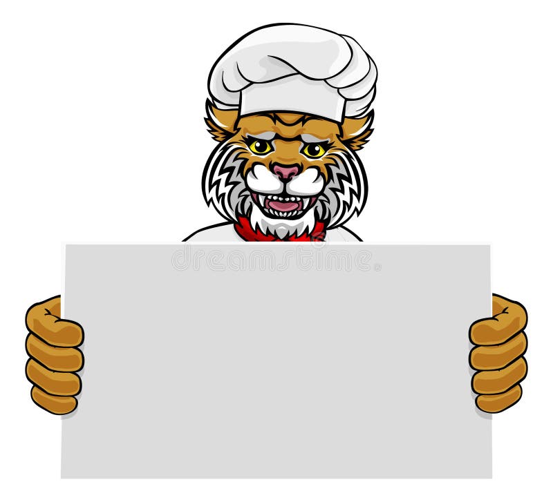 Wildcat Chef Cartoon Restaurant Mascot Sign